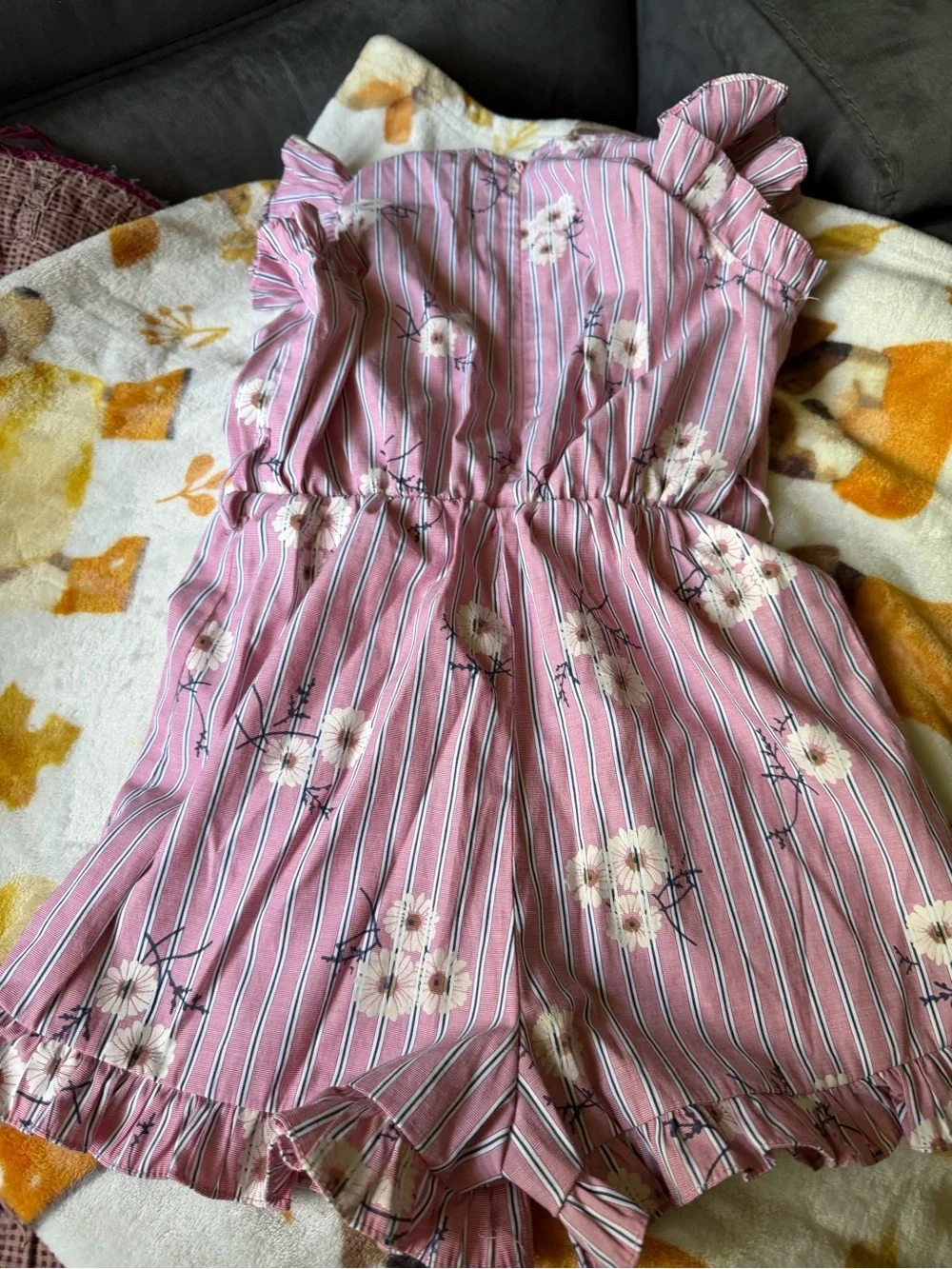 Girls' Pink Striped Floral One-Piece romper